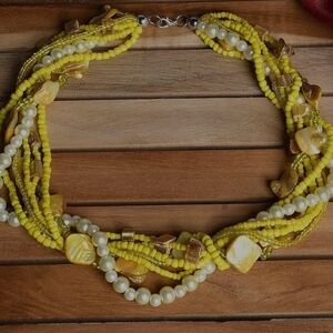 Yellow and Gold Beaded Necklace Length 20 Inches